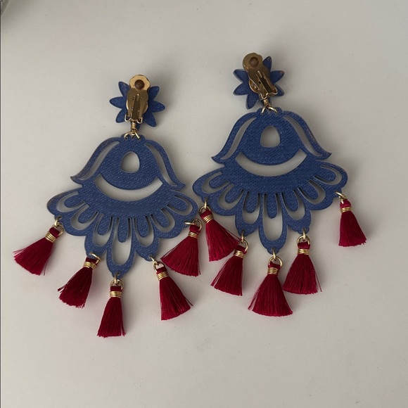 Elegant Blue and Red Tassel Earrings - Picture 3 of 3